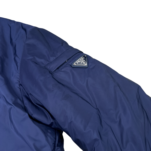Prada Blue Reversible Triangle Tab Zipped Puffer Jacket - XL