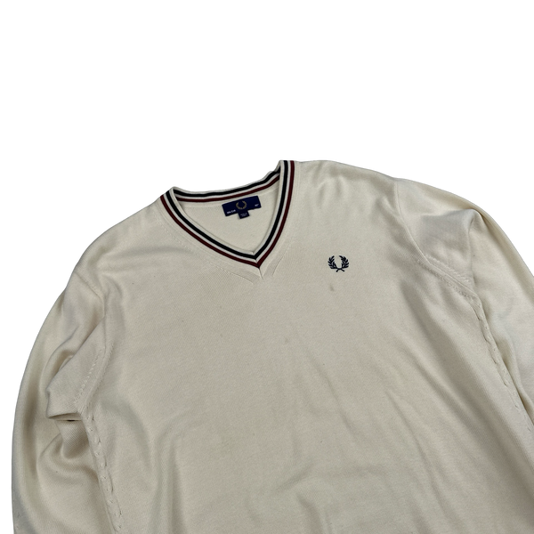 Fred Perry Cream Tennis V Neck Knit - Large