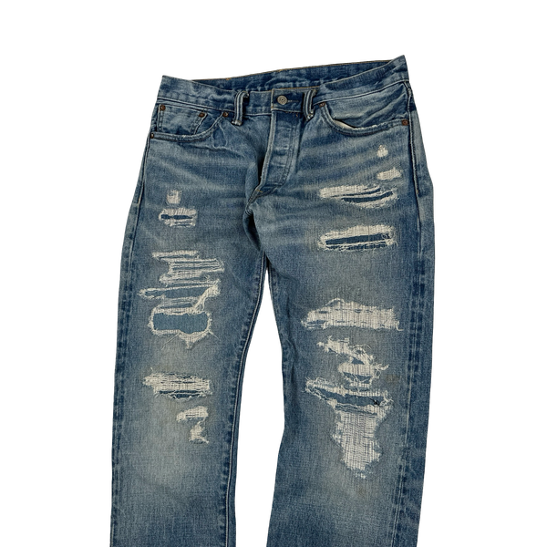 RRL Selvedge Denim Light Wash Ripped Jeans - Small