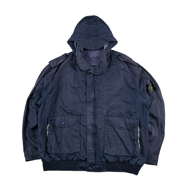 Stone Island Vintage 1980’s Navy Raso Gommato Hooded Jacket - XL
