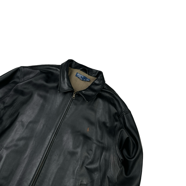 Ralph Lauren Black Heavyweight Leather Jacket - XXL