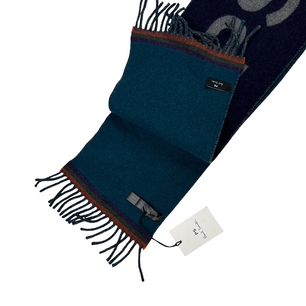 Paul & Shark Navy Spellout Wool Scarf