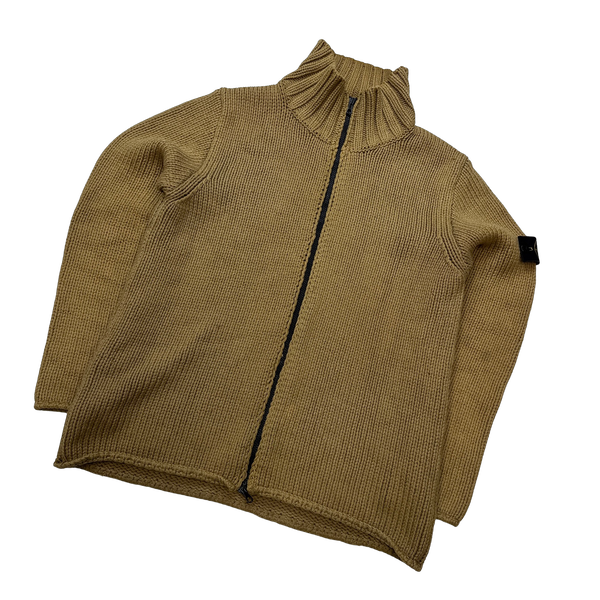 Stone Island 2005 Brown Knit Zipped High Neck Jumper - XXL