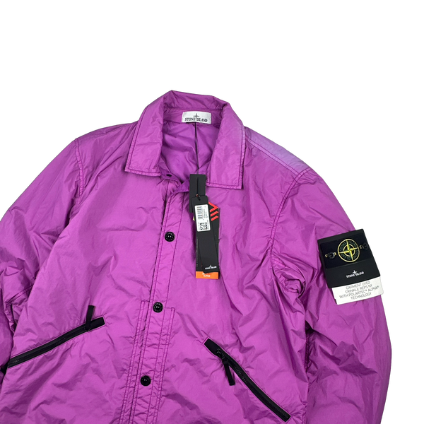 Stone Island 2022 Fuchia Purple Garment Dyed Crinkle Reps Zipped Overshirt - XL