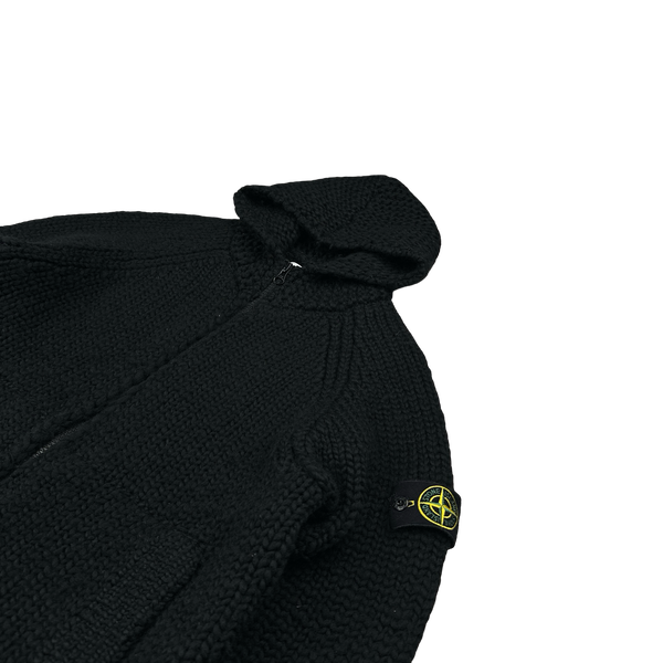Stone Island 2022 Black 100% Wool Knitted Heavyweight Hoodie - Large