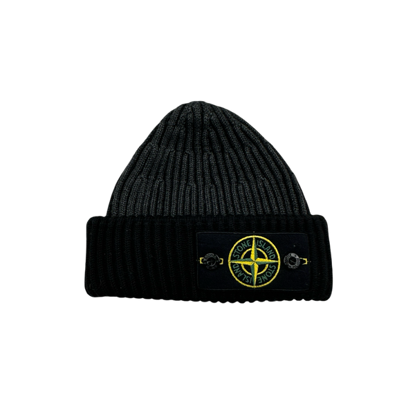 Stone Island 2011 Two Tone Grey Ribbed Wool Badge Beanie