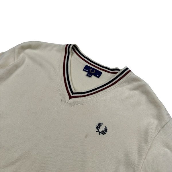 Fred Perry Cream Tennis V Neck Knit - Large