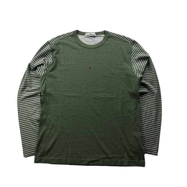 Stone Island Green Striped Marina Long Sleeved Top - Large