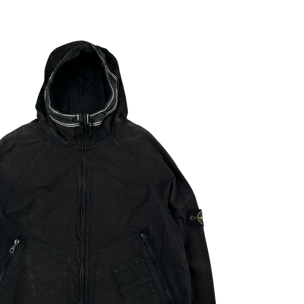 Stone Island 2006 Black Laminated Cotton Hooded Jacket - Large