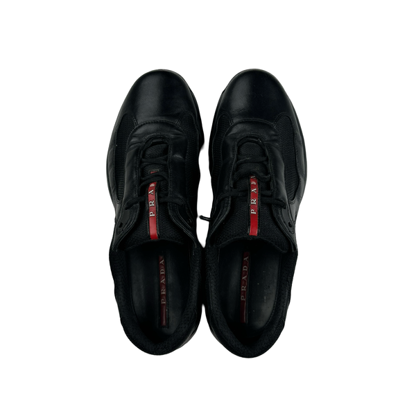 Prada Black Red Tab Cup Trainers - UK 9