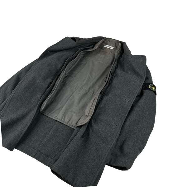 Stone Island 1999 Grey Vintage Wool Double Breasted Duffle Jacket - Medium