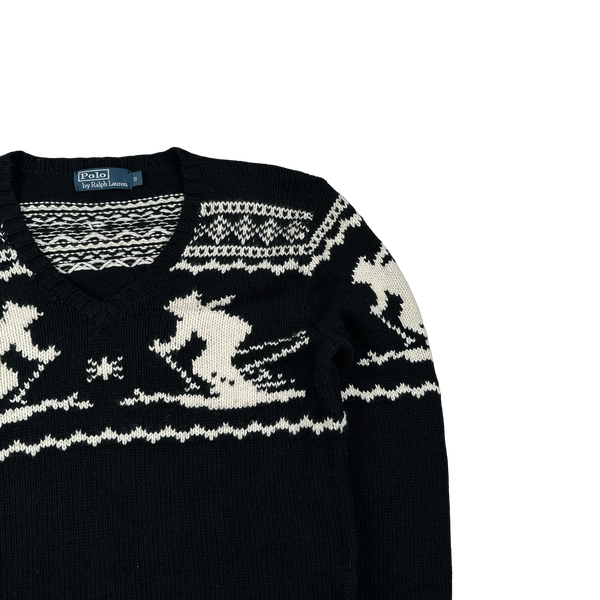 Ralph Lauren Wool Knit Folk Style V-Neck Jumper - Small