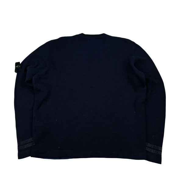 Stone Island 2019 Navy Two Tone Waffle Knit Jumper - Large