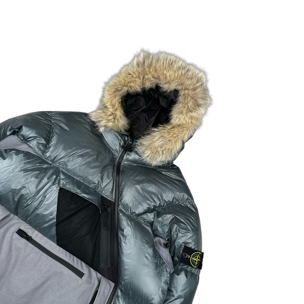 Stone Island 2017 Blue Pertex Quantum Fur Hood Puffer Jacket - XL
