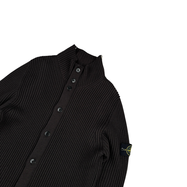 Stone Island 2005 Brown Wool Buttoned Ribbed Jumper - XXL