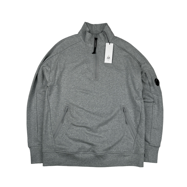 CP Company Grey Cotton Lens Viewer Quarter Zip Pullover - XL
