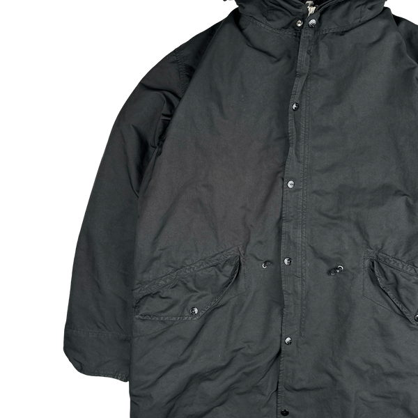 Stone Island 2007 Black David TC Dutch Liner Spellout Hood Long Parka Jacket - XXL