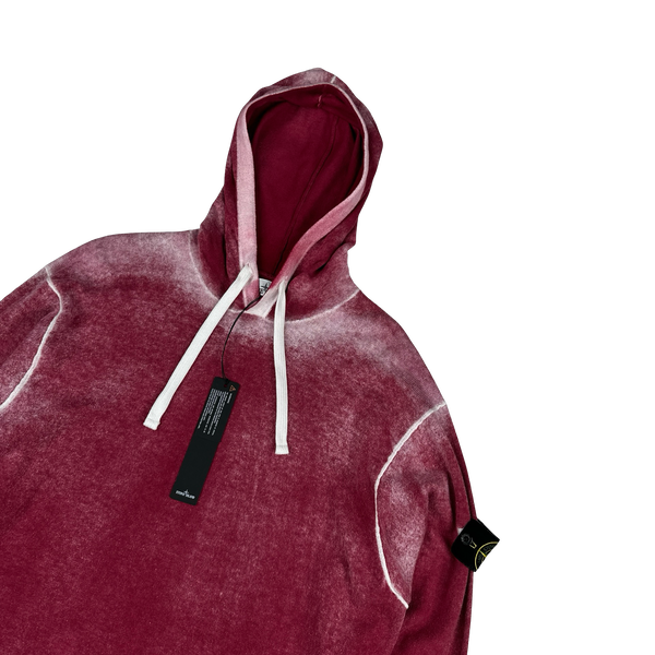 Stone Island 2025 New Season Pink Airbrushed Cotton Knit Hoodie - Large