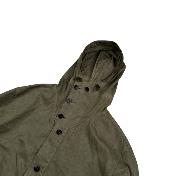 Stone Island 2002 Brown Lino Flax Blend Zipped Jacket - Large