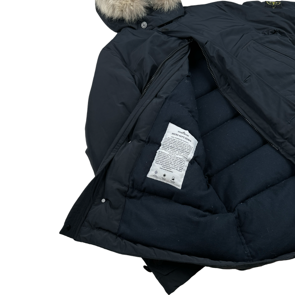 Stone Island 2016 Black Down Filled Micro Reps Fur Hood Parka Jacket - Medium