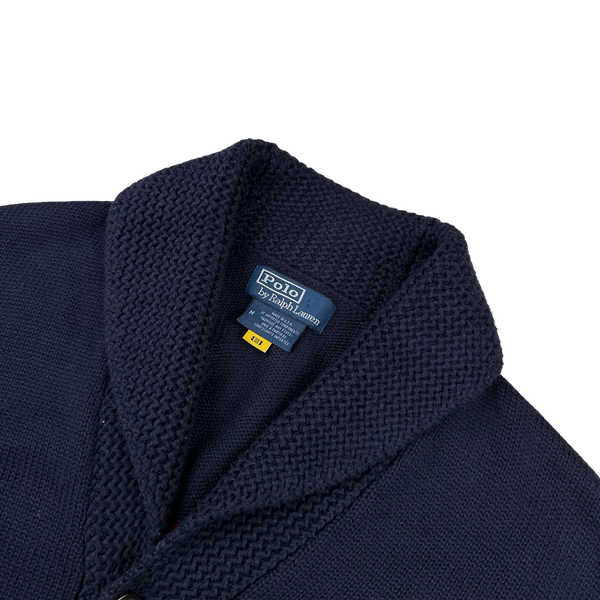 Ralph Lauren Navy Wool Knit Buttoned Flag Jumper - Medium