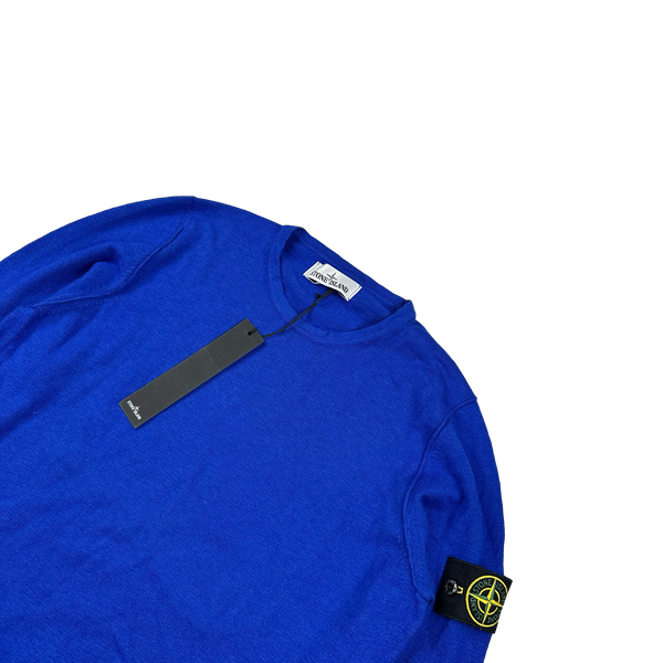 Stone Island 2015 Royal Blue Cotton Knitted Crewneck Jumper - Small
