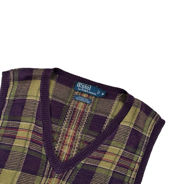 Ralph Lauren Cotton Silk Plaid Knit Vest - Medium