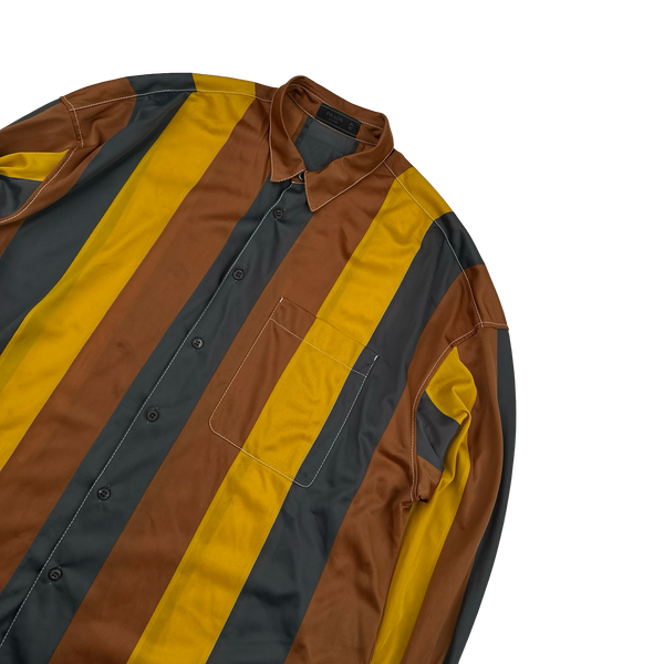 Prada Runway Striped Panel Silk Twill Buttoned Sample Shirt - XL
