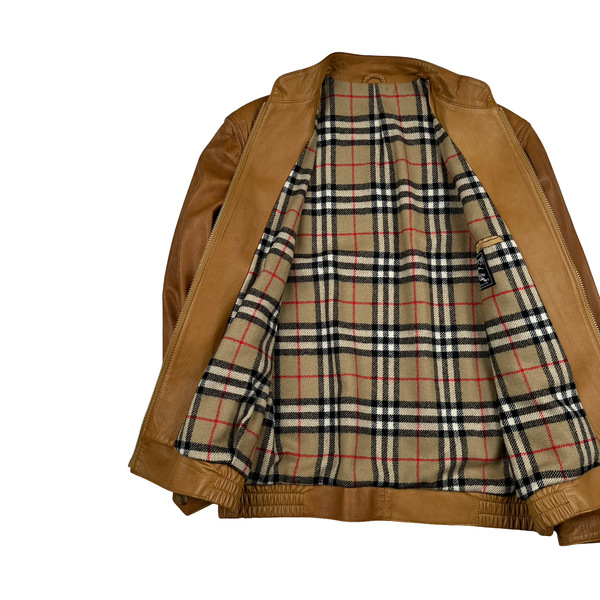 Burberry Leather Nova Check Wool Lining Bomber Jacket - Large