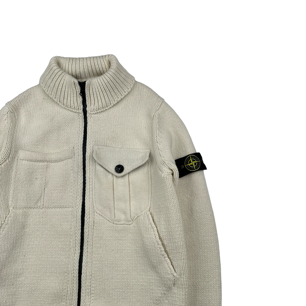 Stone Island 2021 Cream Wool Blend President Knit Zipped Jumper - Medium