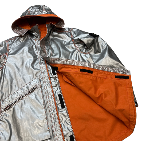 Stone Island Reversible Silver Orange Spaceman Raso Gommato Jacket - Small