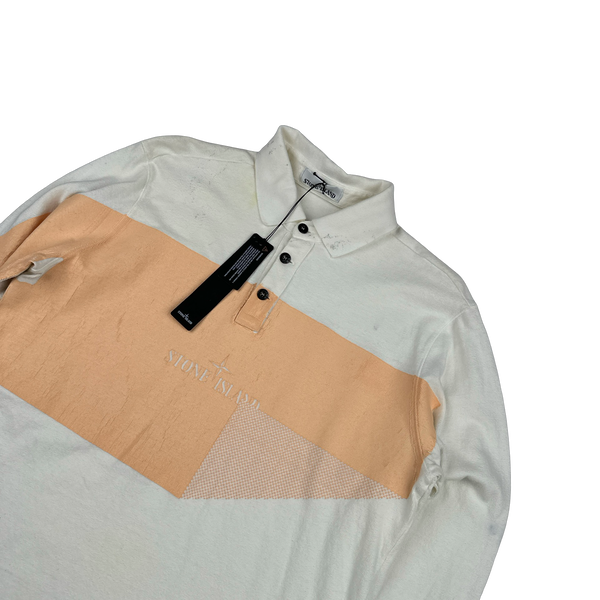 Stone Island 2018 Long Sleeve Thick Cotton Printed Polo Shirt - Large
