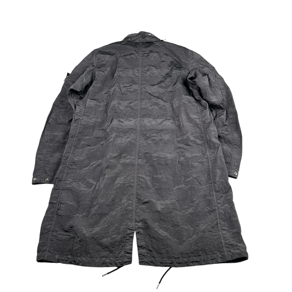 Stone Island 2020 Grey Striped Nylon Metal Long Jacket - Large