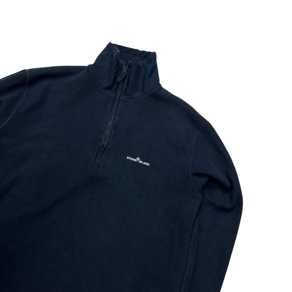 Stone Island 2002 Navy Cotton Blend Fine Knit Half Zipped Jumper - Large