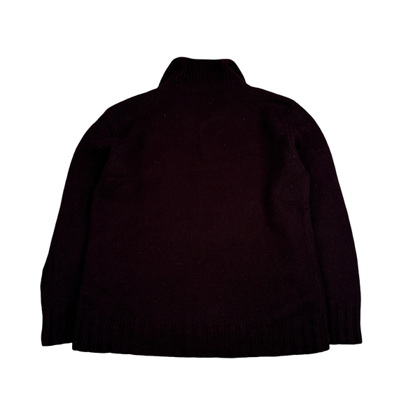 Stone Island Burgundy 1998 Vintage Wool Compass Knit Pullover Jumper - Large