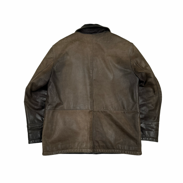 Burberry Leather Nova Check Lined Collared Jacket - Medium