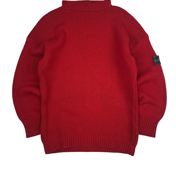 Stone Island 1992 Red Vintage Knitted Crewneck Pullover - Large