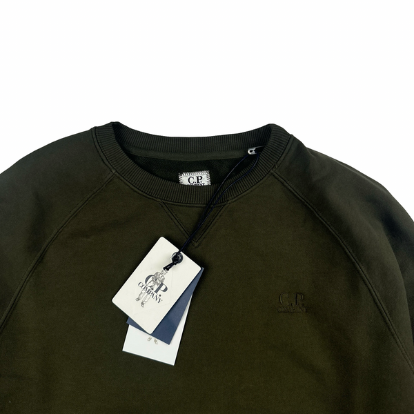 CP Company 00s Khaki Cotton Garment Dyed Crewneck Jumper - Large