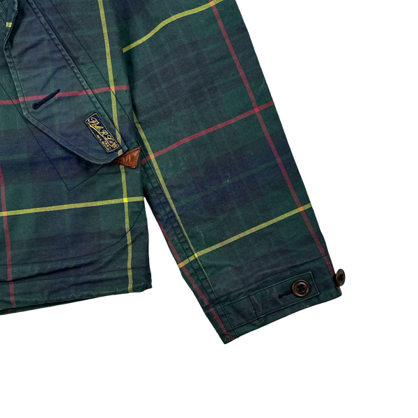 Ralph Lauren Green Tartan Waxed Cotton Hooded Jacket - Small