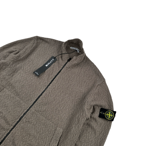 Stone Island 2024 Mocha Linen Cotton Knit Zipped Jumper - Medium