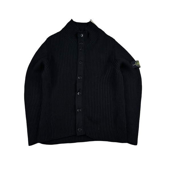 Stone Island 2005 Black Wool Buttoned Ribbed Jumper - XL