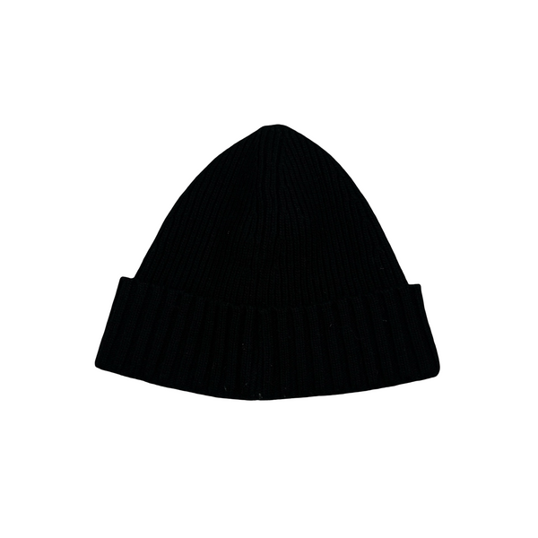 Stone Island Black Ribbed Logo Patch Beanie