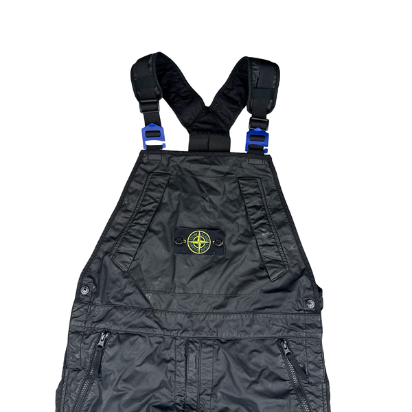 Stone Island Black Mussola Gommato Centre Badge Dungarees - Small