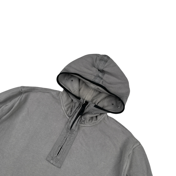 Stone Island 2009 Grey Cotton Quarter Zipped Hoodie - XXL