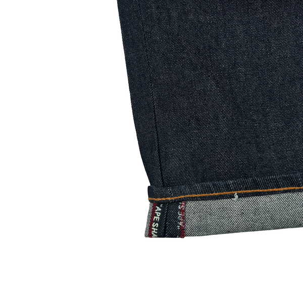 Bape Raw Denim Baggy Fit Spellout Graphic Jeans - 38