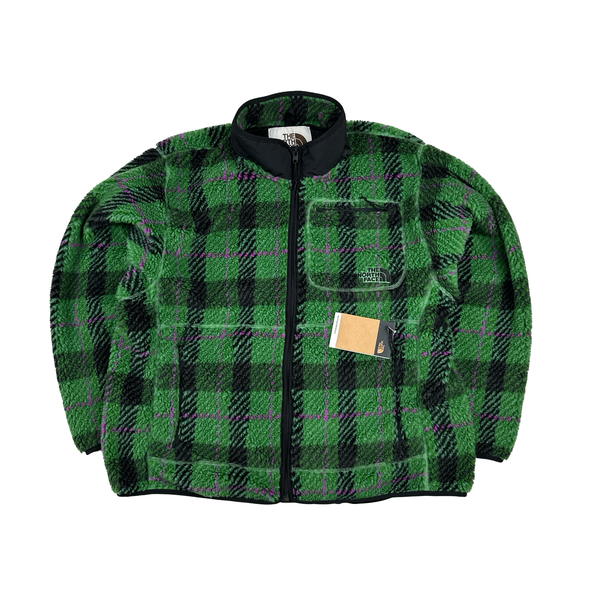 North Face Wool Thick Fleece Green Checked Jumper Jacket - XL