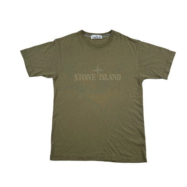 Stone Island Khaki Spellout T Shirt - Medium