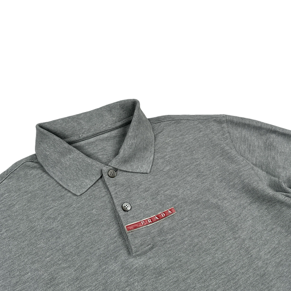 Prada Grey Spellout Tab Cotton Polo Shirt - XL