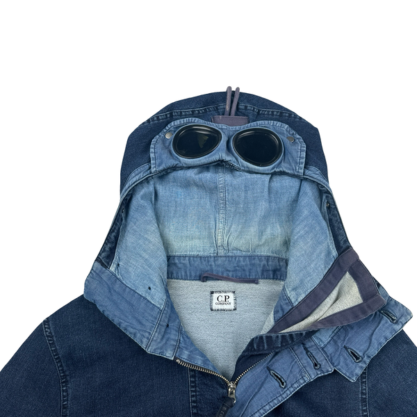 CP Company Blue Isko Denim Future Fleece Goggle Jacket - Medium