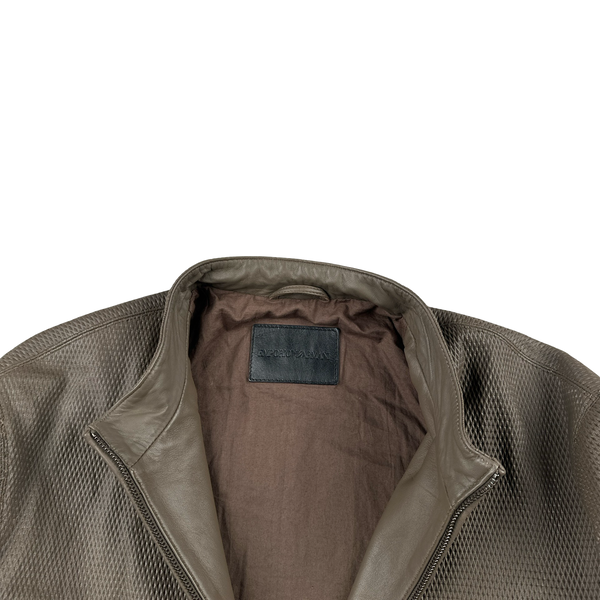 Emporio Armani Zip Up Lamb Lattice Leather Jacket - Large